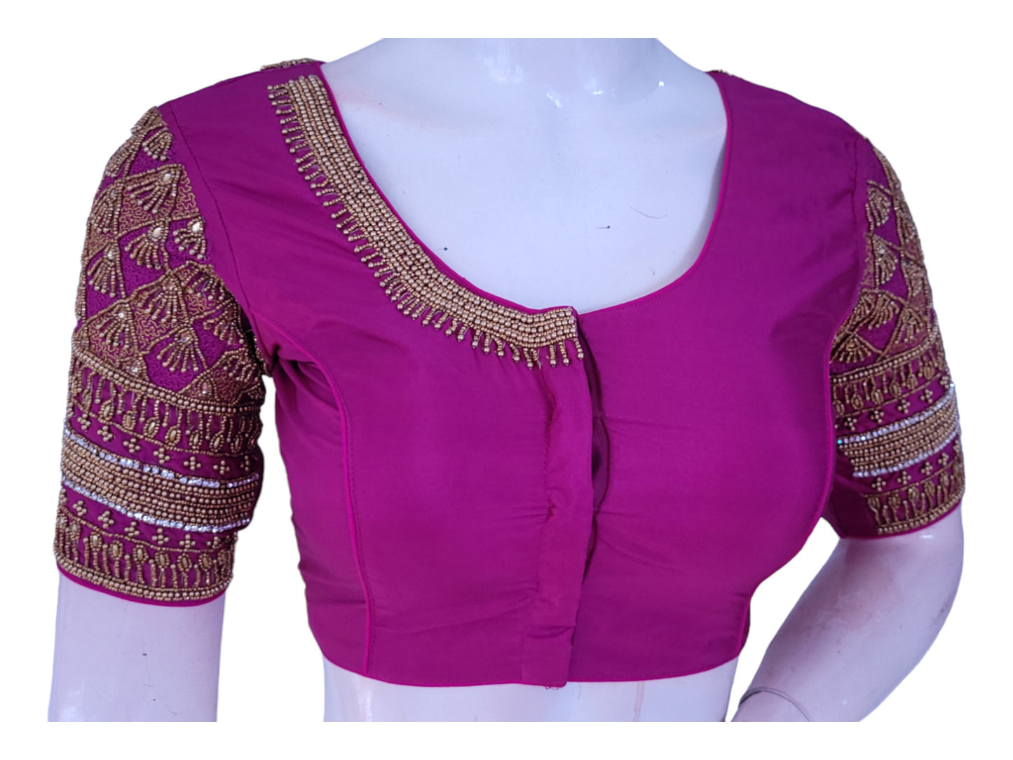 Mesmerizing Magenta Color Aari Handwork Bridal Saree Blouse