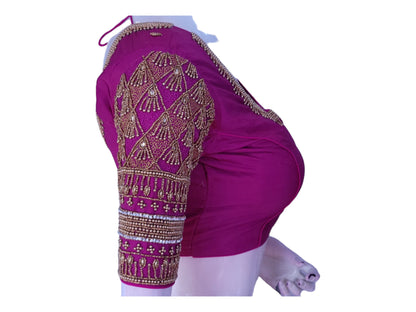 Mesmerizing Magenta Color Aari Handwork Bridal Saree Blouse