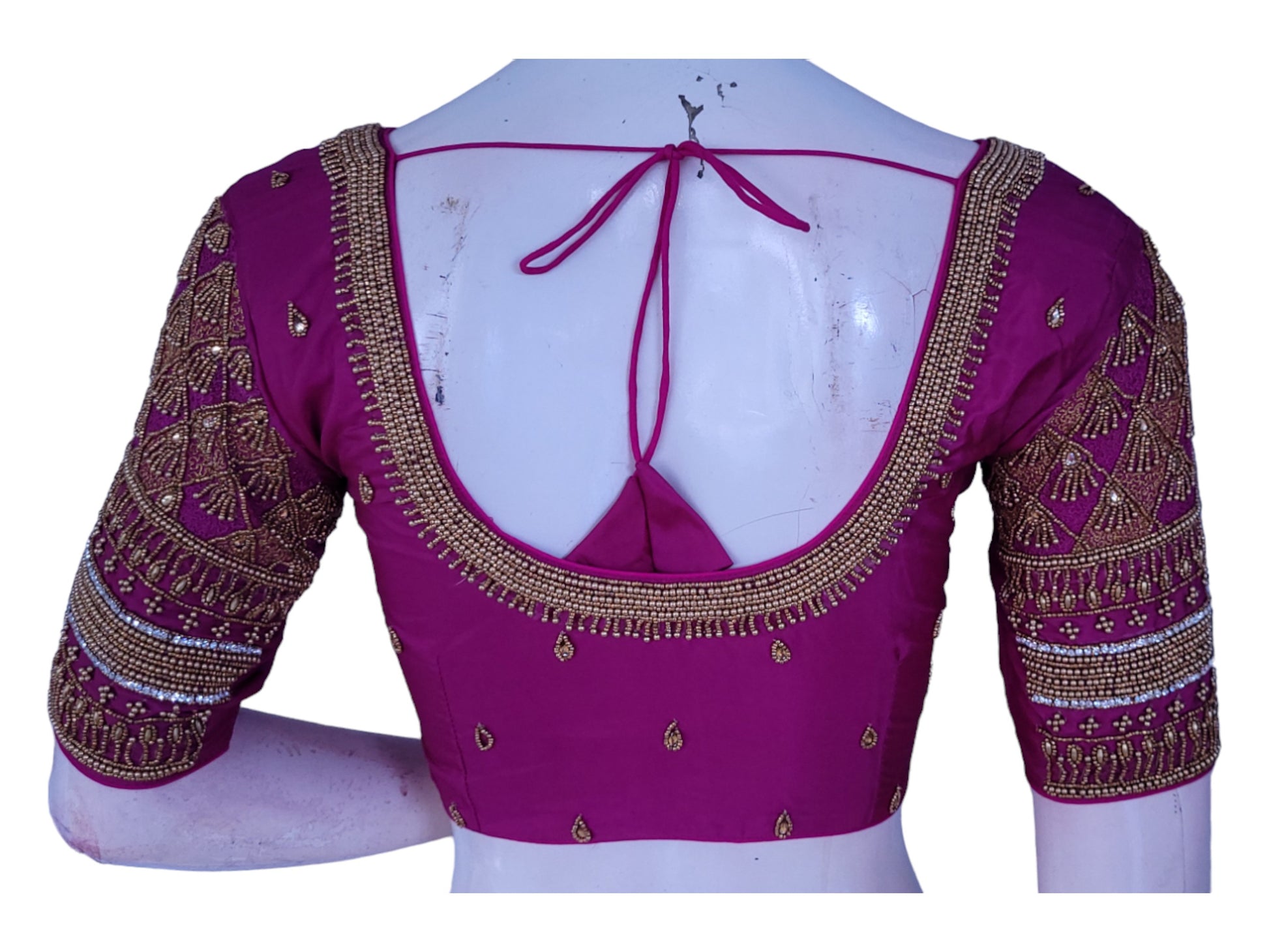 Mesmerizing Magenta Color Aari Handwork Bridal Saree Blouse