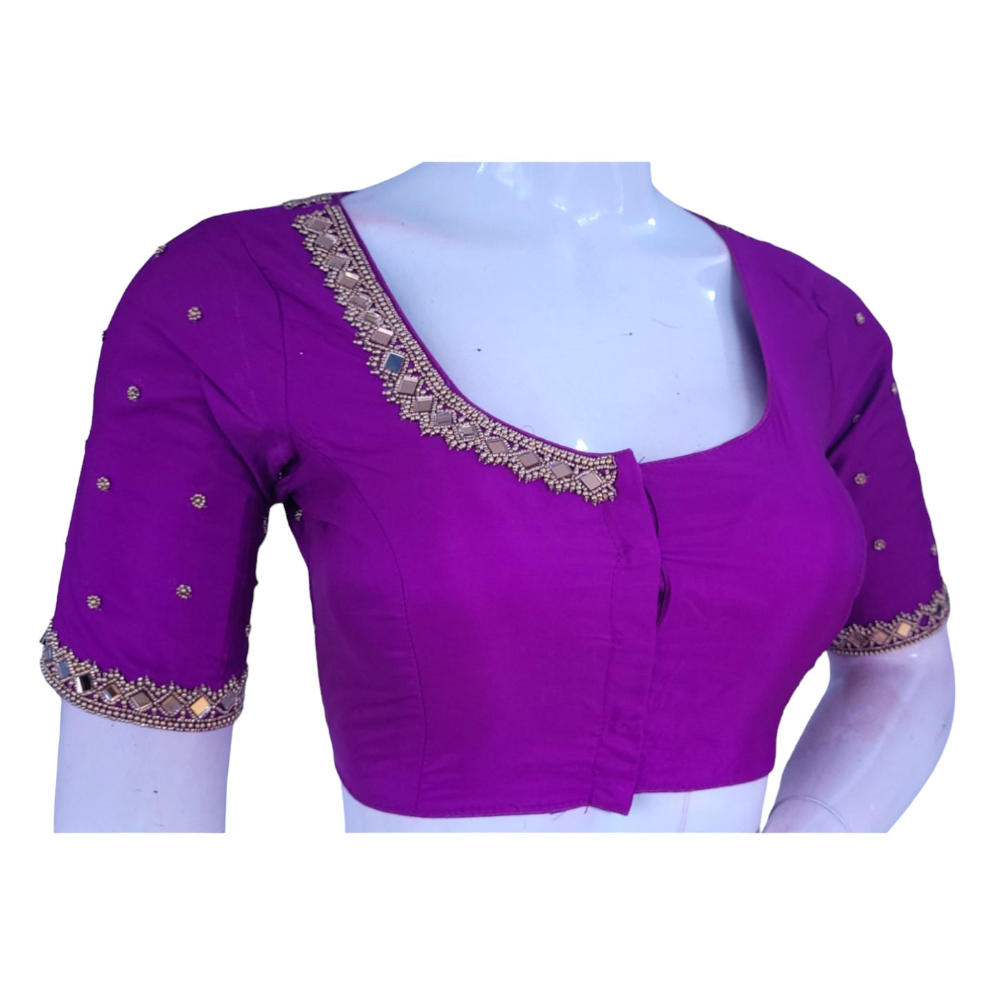 Pop of Pink with Magenta Aari Handwork Wedding Saree Blouse