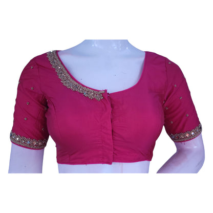 Sweet as Raspberry Pink Aari Handwork Bridal Blouse