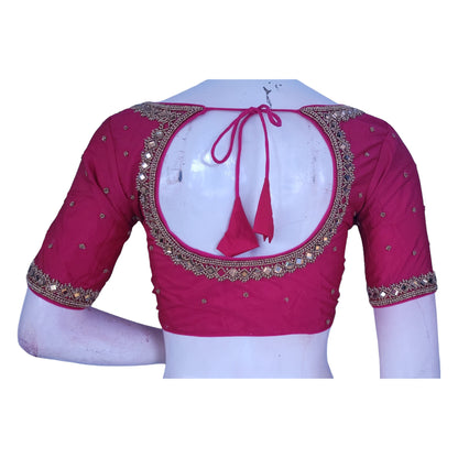 Sweet as Raspberry Pink Aari Handwork Bridal Blouse