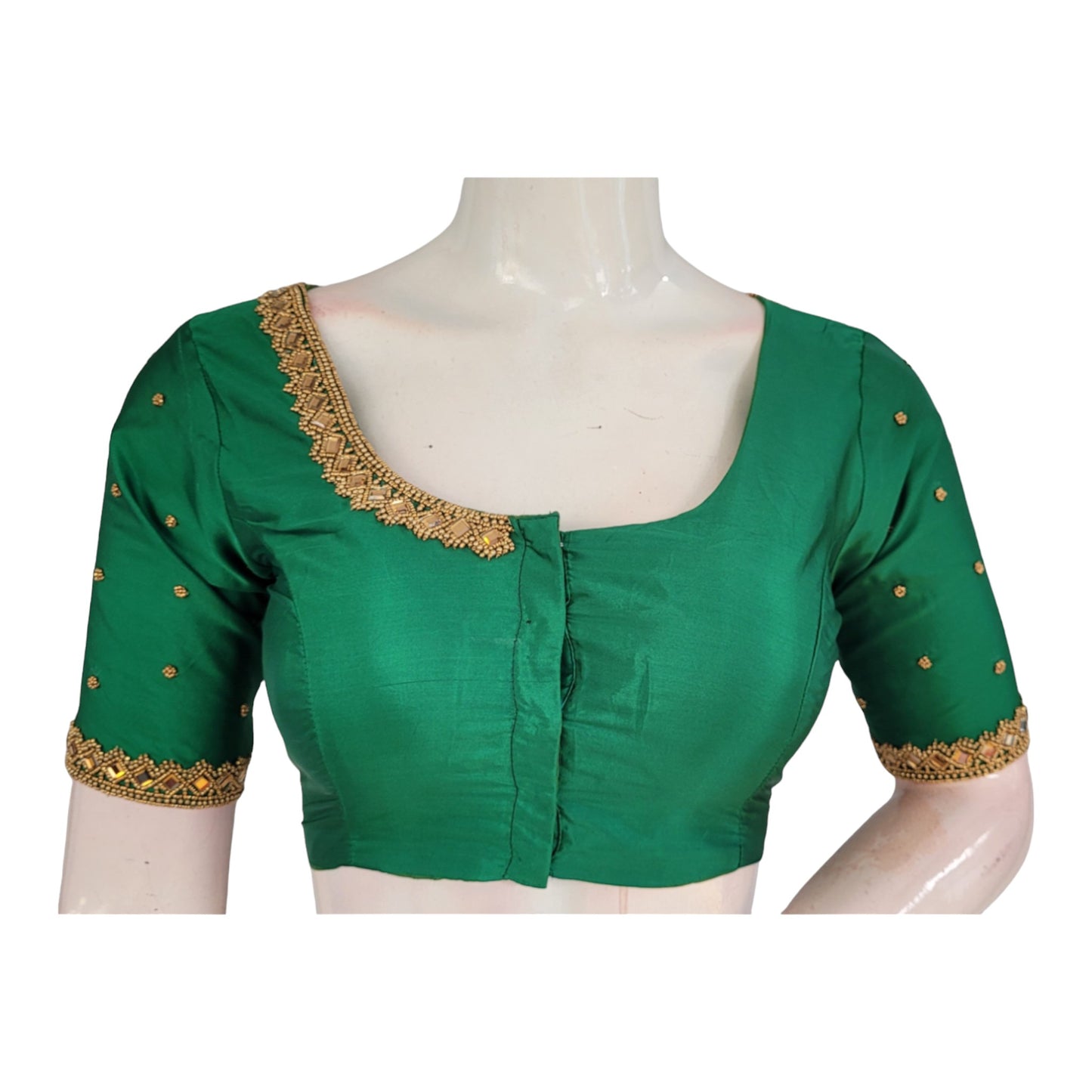 Emerald Dream Green Color Aari Handwork Bridal Saree Blouse