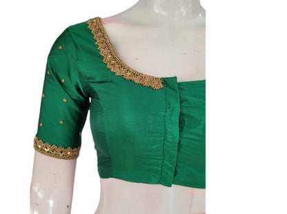 Emerald Dream Green Color Aari Handwork Bridal Saree Blouse