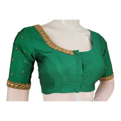 Emerald Dream Green Color Aari Handwork Bridal Saree Blouse