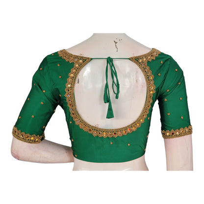 Emerald Dream Green Color Aari Handwork Bridal Saree Blouse