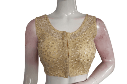 Beige Color Netted Embroidery Designer Readymade Blouse - D3blouses