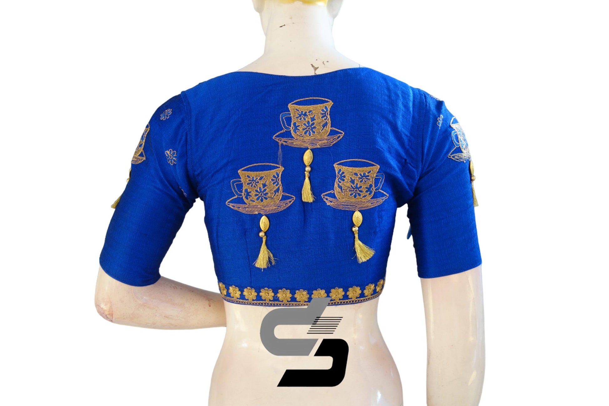 Sartorial Splendor: Royal Blue High Neck Designer Semi Silk Cup and S –  D3blouses