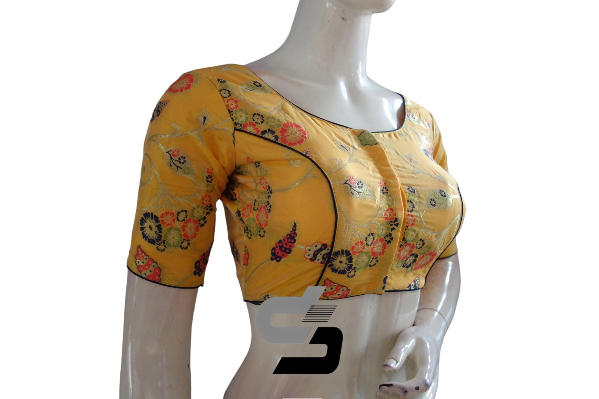 Ready to Shine: Stunning Yellow Color Banarasi Brocade silk Readymade saree blouse, Indian Readymade blouse, Crop top - D3blouses