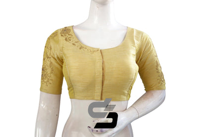 Banana Gold High Neck Readymade Blouses with Designer Back Pattern, Embroidery Elegance for Your Sarees - D3blouses