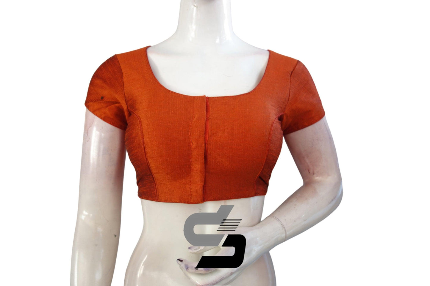 Terracotta Plain Semi Silk Readymade Saree Blouse (Short Sleeves), Style and Comfort - D3blouses