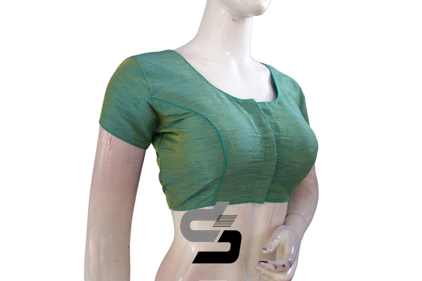 Teal Shade Silk Readymade Saree Blouse (Short Sleeves), The Perfect Companion for Your Saree - D3blouses