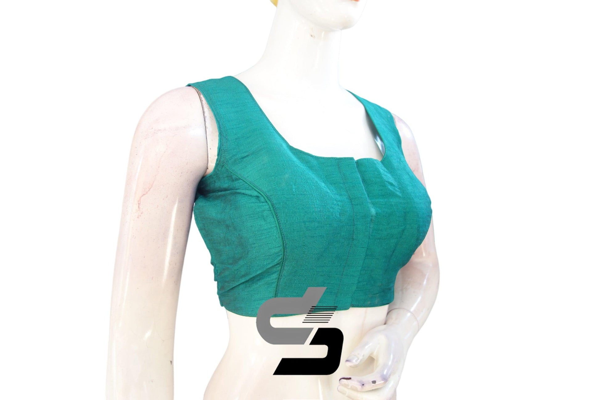 Teal Plain Silk Readymade Saree Blouse (Sleeveless), Upgrade Your Saree Collection - D3blouses