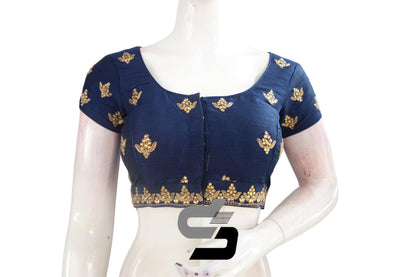 Blue Color Semi Silk Designer Embroidery Readymade Saree Blouse and Crop top - D3blouses