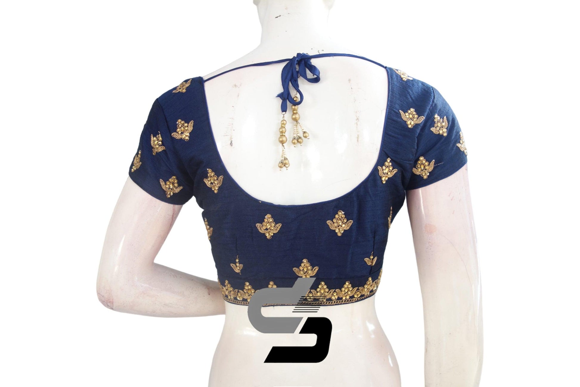 Blue Color Semi Silk Designer Embroidery Readymade Saree Blouse and Crop top - D3blouses