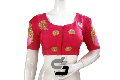 Pink Color Designer Semi Silk High Neck Embroidery Readymade Saree Blouses and Crop top - D3blouses