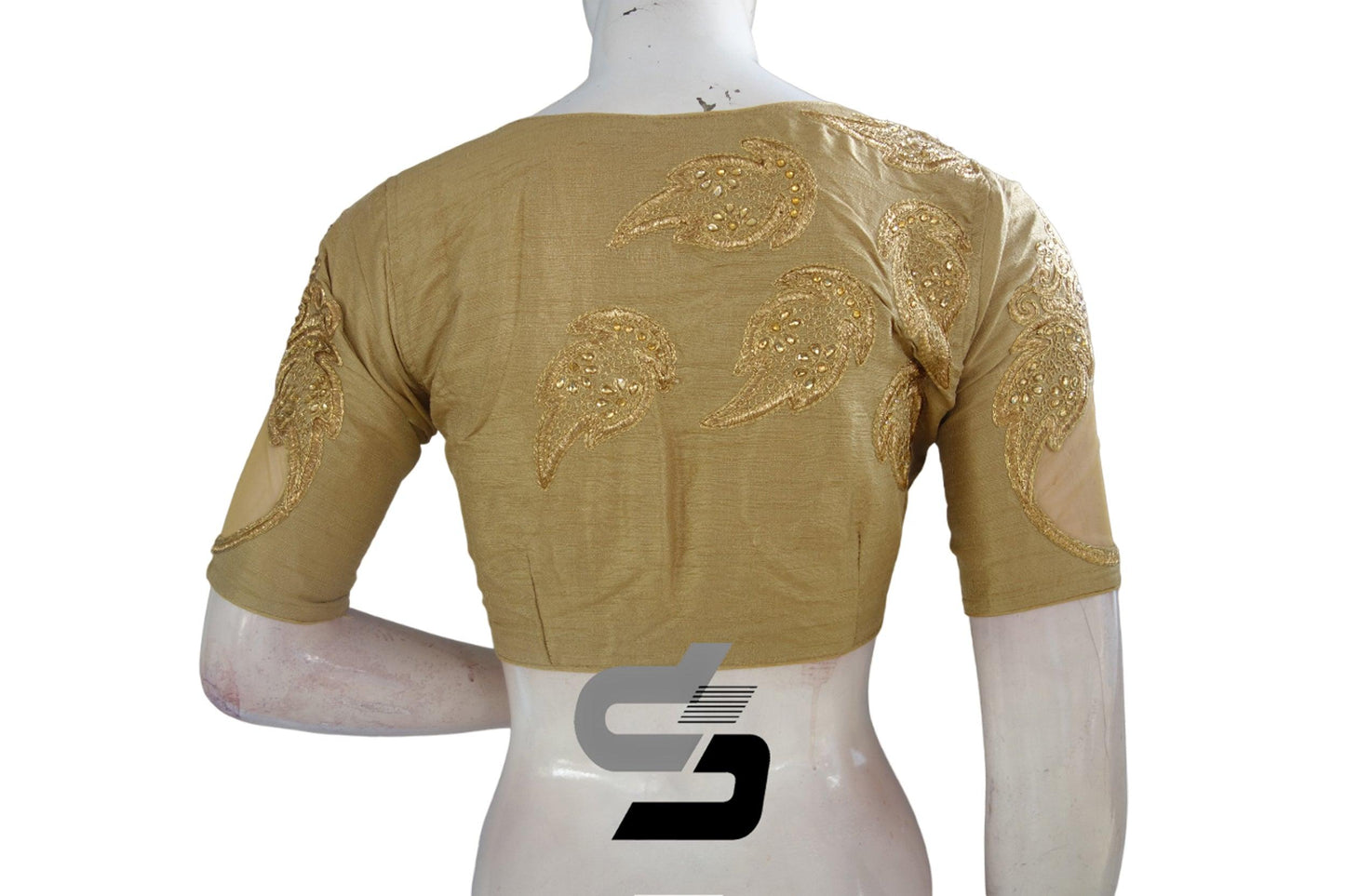 Gold Color Designer Semi Silk High Neck Embroidery Readymade Saree Blouses and Crop top - D3blouses