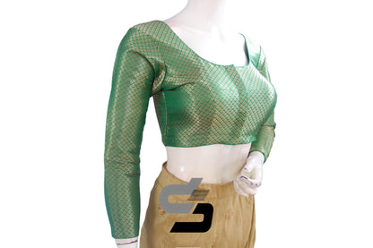 Green Premium Brocade Bracelet Sleeve Readymade Blouses, The Perfect Fusion And Traditional Charm Meets Contemporary Design - D3blouses