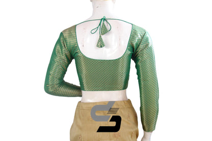 Green Premium Brocade Bracelet Sleeve Readymade Blouses, The Perfect Fusion And Traditional Charm Meets Contemporary Design - D3blouses