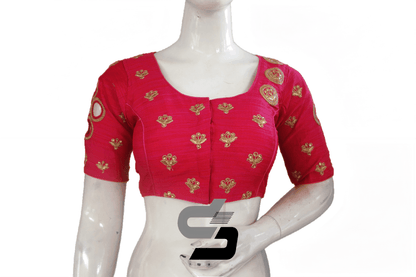 Pink Color Designer Semi Silk High Neck Embroidery Readymade Saree Blouses and Crop top - D3blouses