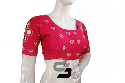 Designer Pink Semi Silk High Neck Embroidered Blouses/Crop Tops: Elevate your style with these chic pieces, featuring intricate embroidery and sophisticated high neck designs for a touch of elegance and flair.