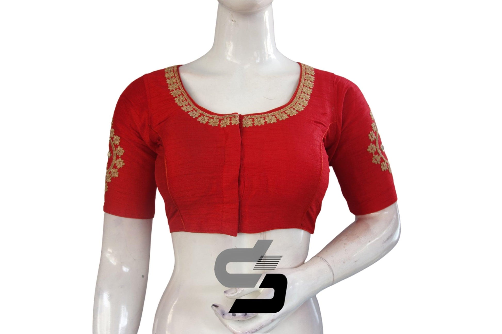 Stunning Red High Neck Embroidered Saree Blouses - Timeless Elegance - D3blouses