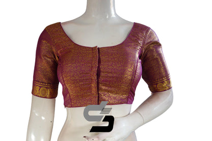 Magenta Color Brocade Silk Readymade Saree Blouse With Border Sleeves - D3blouses