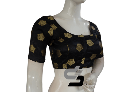 Black Color Brocade Readymade Saree Blouse - D3blouses