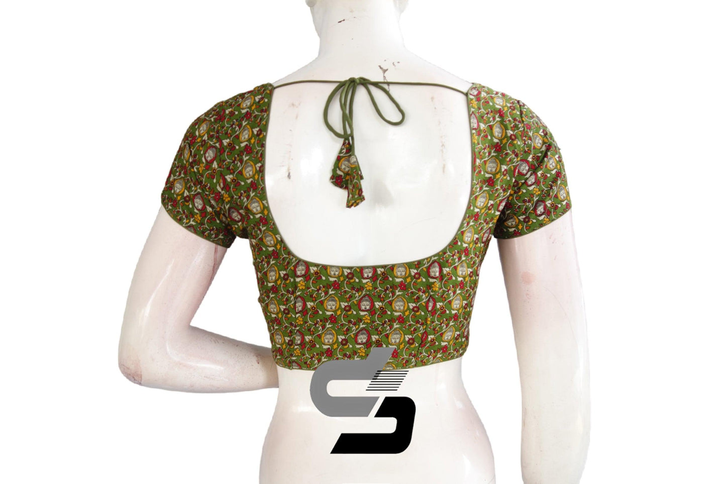 Green Color Patola Print Cotton Readymade Saree Blouse - D3blouses