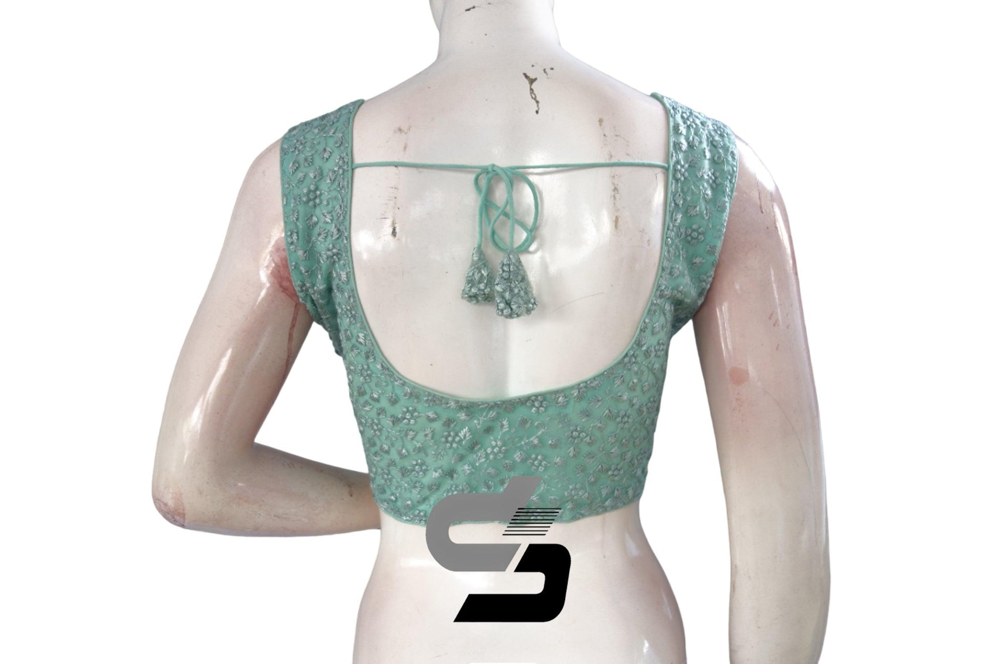 Pastel Green Color Netted Embroidery Designer Readymade Blouse - D3blouses