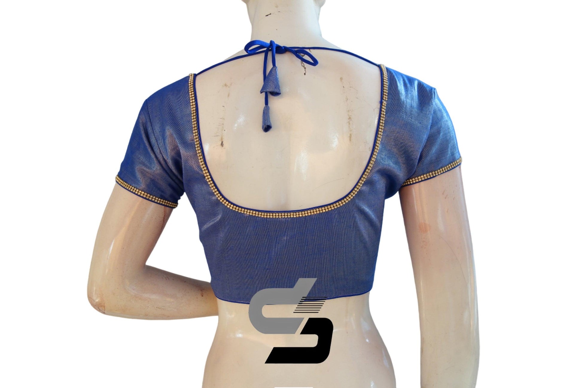 Royal Blue Color Plain Tissue Readymade Blouses With Stone Work - D3blouses