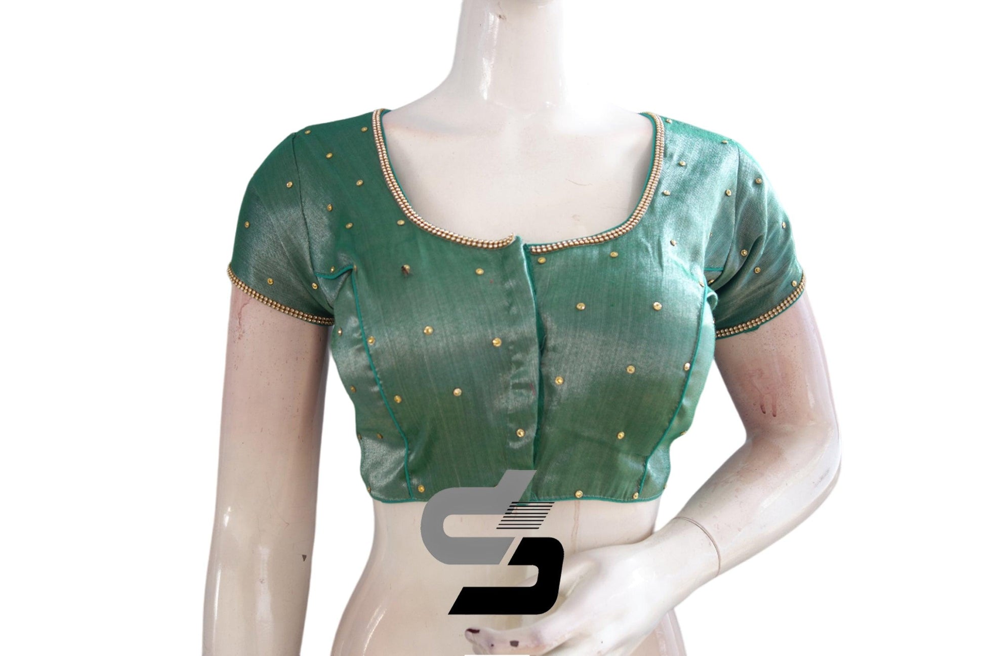 Green Color Plain Moti Tissue Readymade Blouses - D3blouses