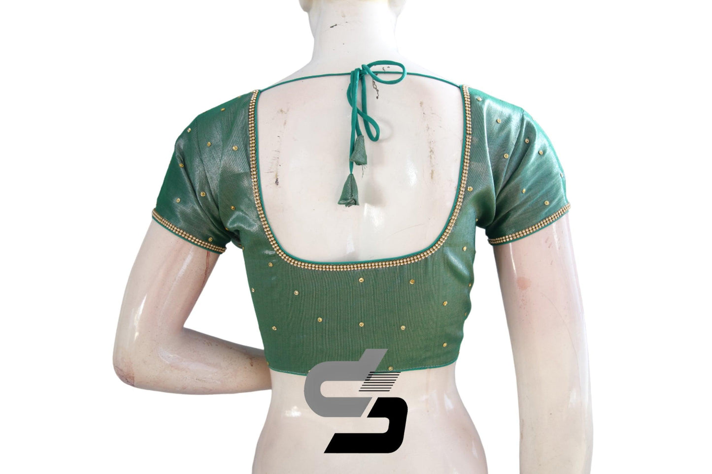 Green Color Plain Moti Tissue Readymade Blouses - D3blouses