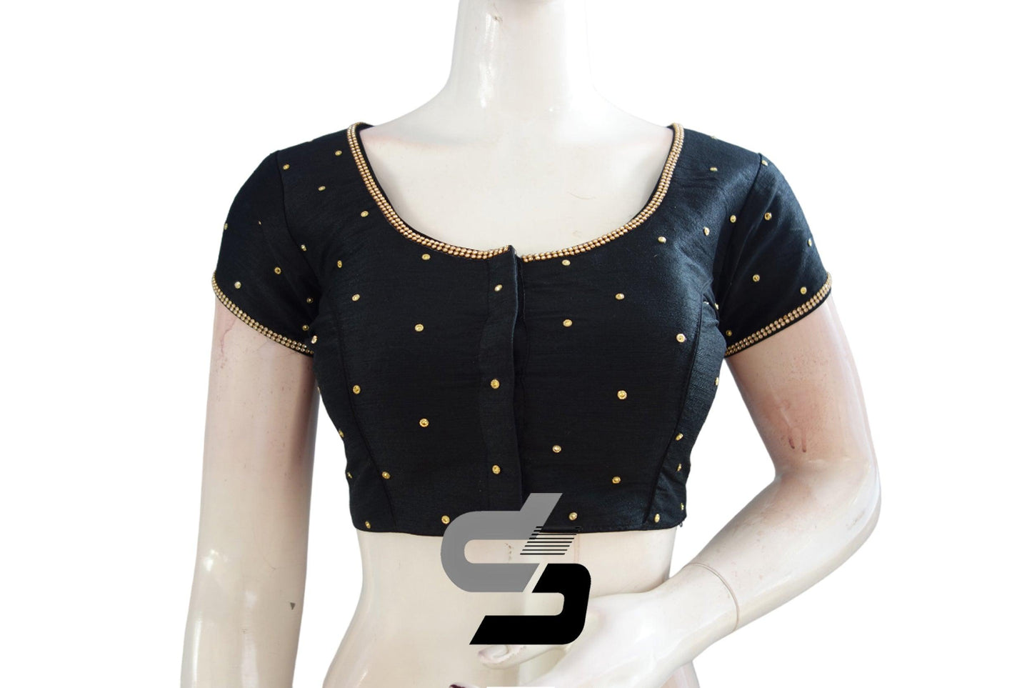 Stunning Black Color Plain Moti Stone Ready-Made Blouse: A Timeless Addition to Your Wardrobe! - D3blouses