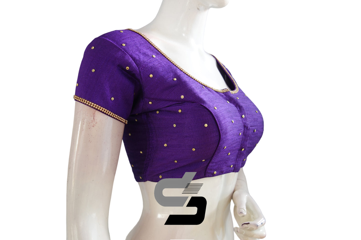 "Enchanting Purple Color Moti Stone Readymade Blouse: Effortless Sophistication for Your Wardrobe"