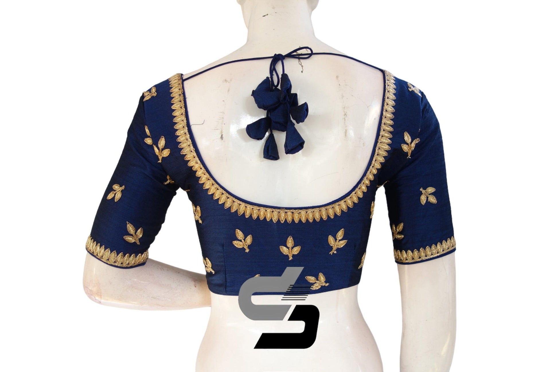 "Sleek and Stylish: Navy Blue Color Semi Silk Embroidered Readymade Blouse" - D3blouses