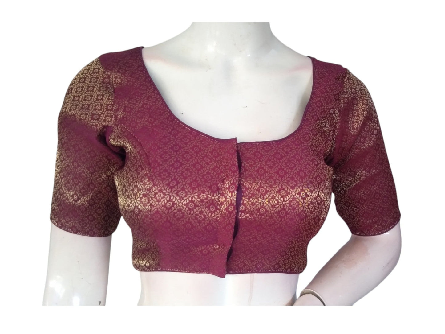 Royal Purple Radiance: Brocade Silk Readymade Saree Blouse