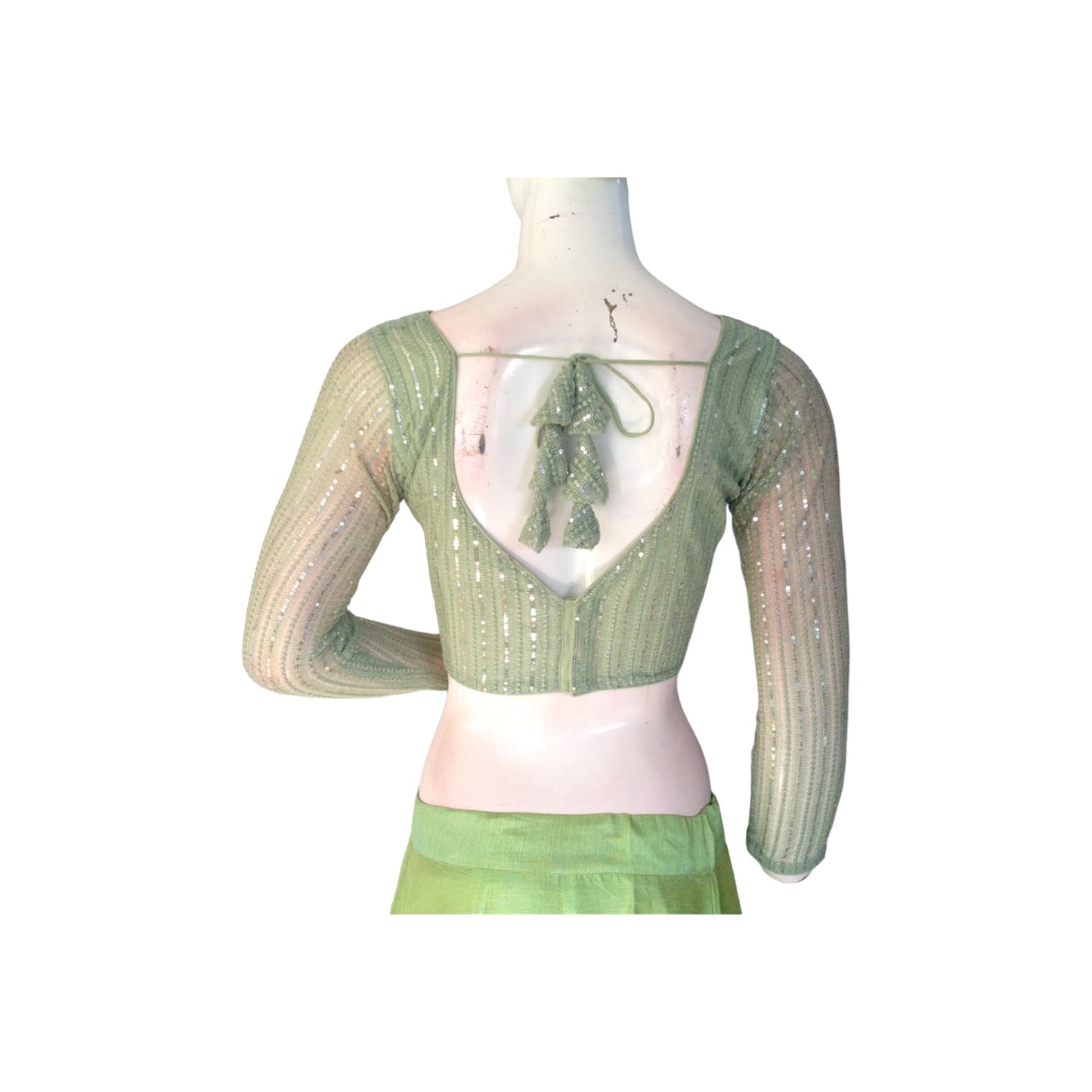 Fresh and Feminine: Pastel Green Netted Sequins Blouse