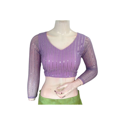 Lavender Dream Net Sequin Blouse with Bracelet Sleeves