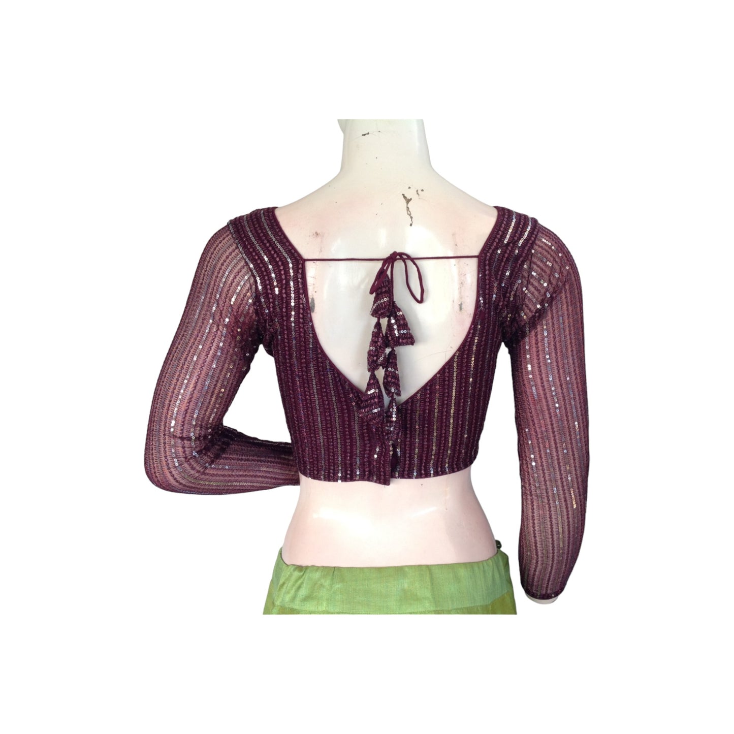 Midnight Purple Net Sequin Blouse with Bracelet Sleeves