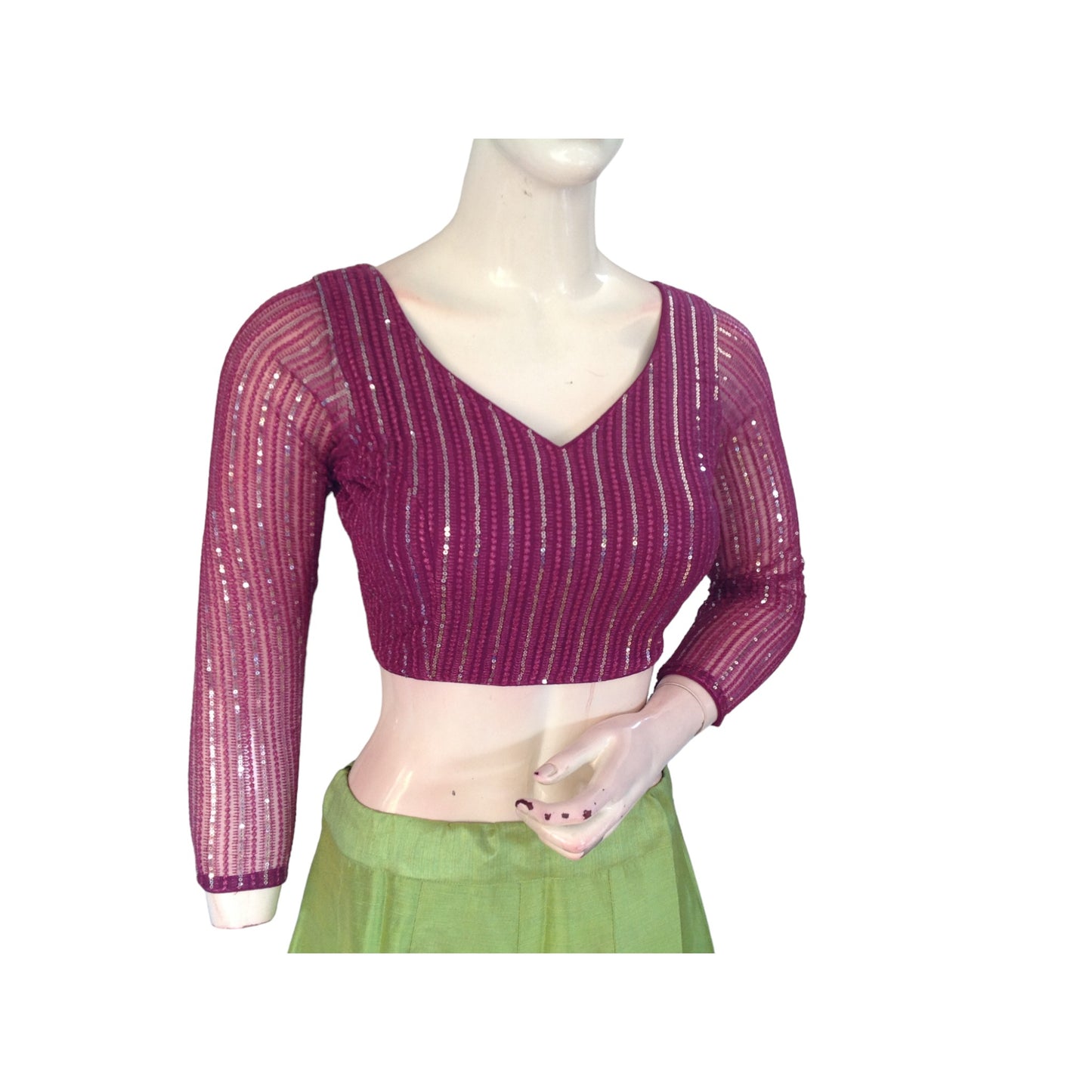 Regal Purple Net Sequin Blouse with Bracelet Sleeves