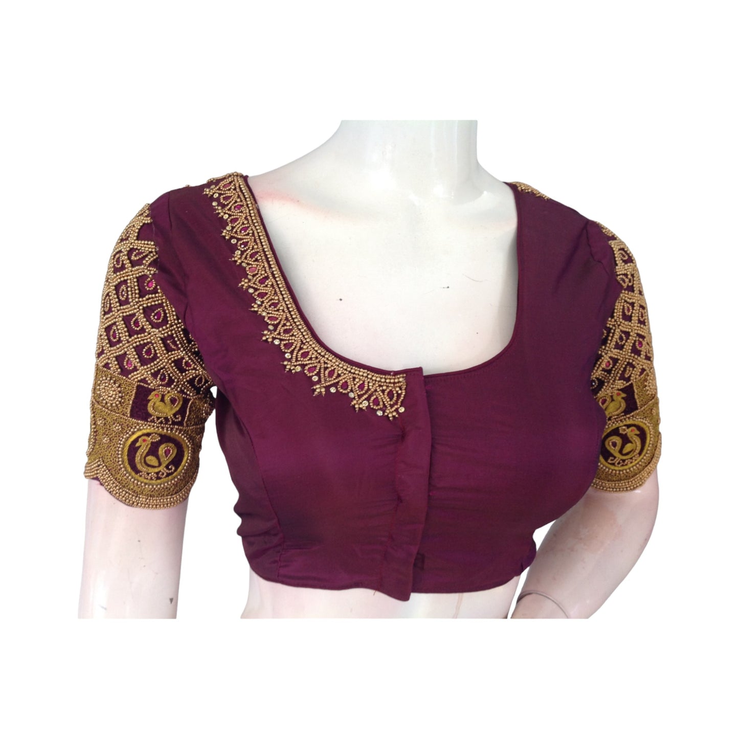 Deep Wine Aari Bridal Saree Blouse - Luxurious Elegance