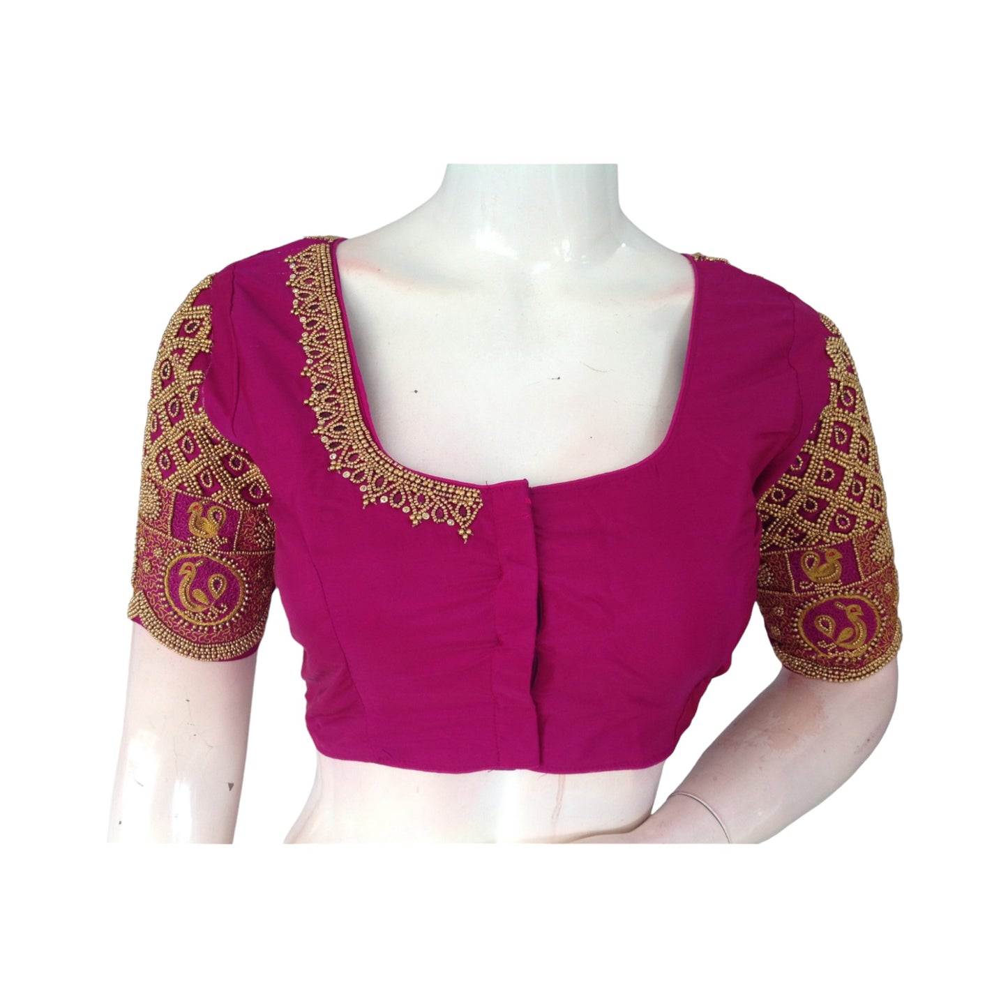 Magenta Color Aari Handwork Bridal Saree Blouse - Trendy Collection