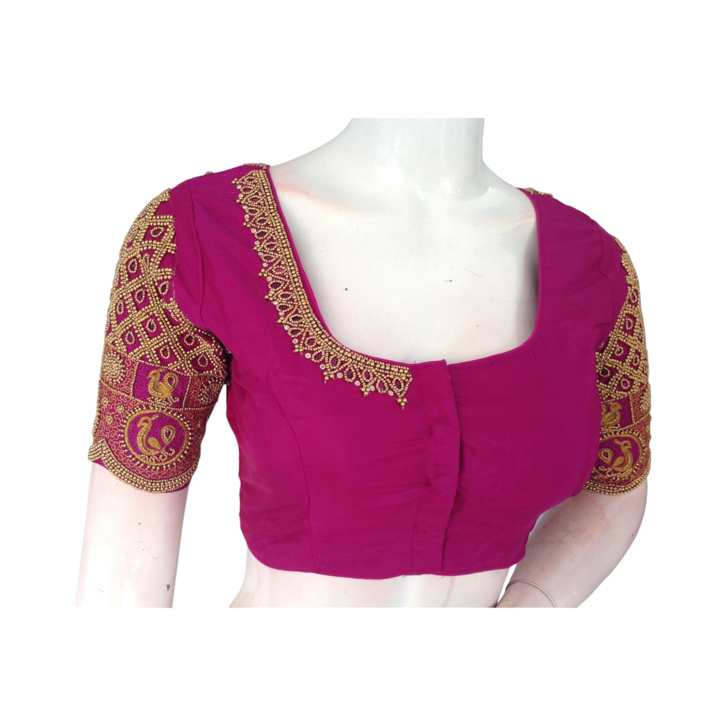 Magenta Color Aari Handwork Bridal Saree Blouse - Trendy Collection