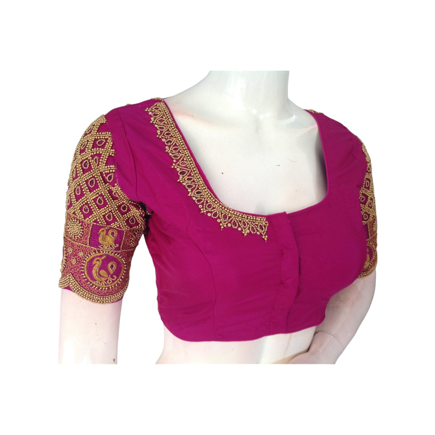 Magenta Color Aari Handwork Bridal Saree Blouse - Trendy Collection