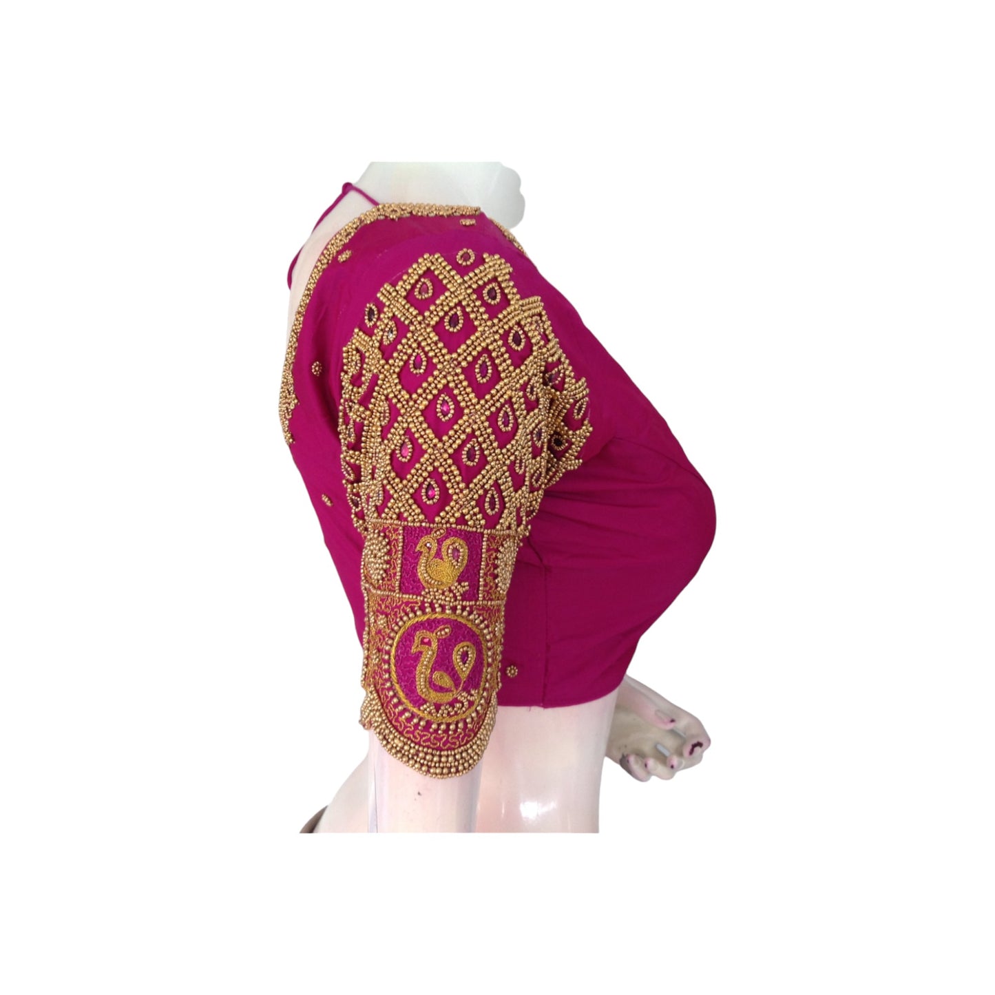 Magenta Color Aari Handwork Bridal Saree Blouse - Trendy Collection