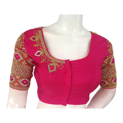 Pink Aari Bridal Elegance: Handwork Wedding Saree Blouse