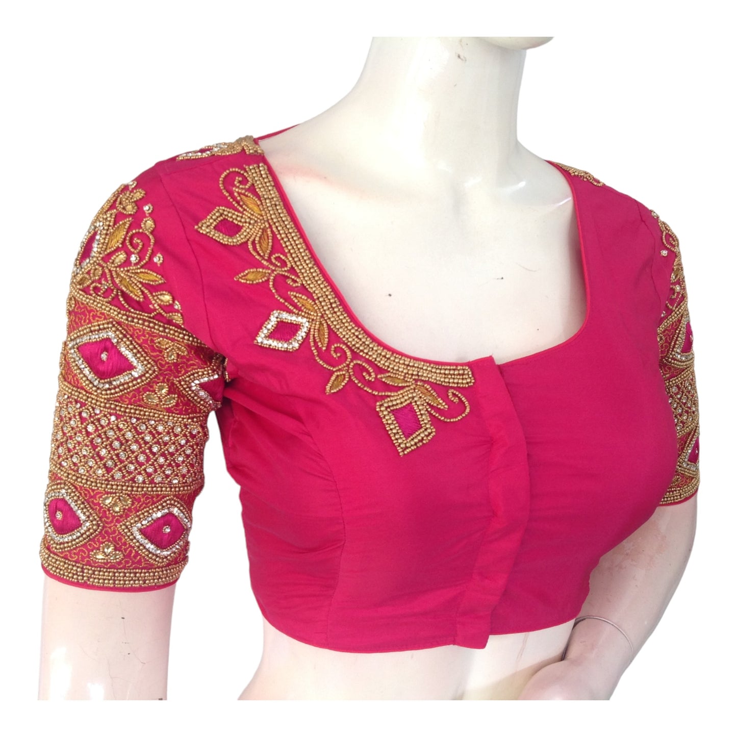 Pink Aari Bridal Elegance: Handwork Wedding Saree Blouse