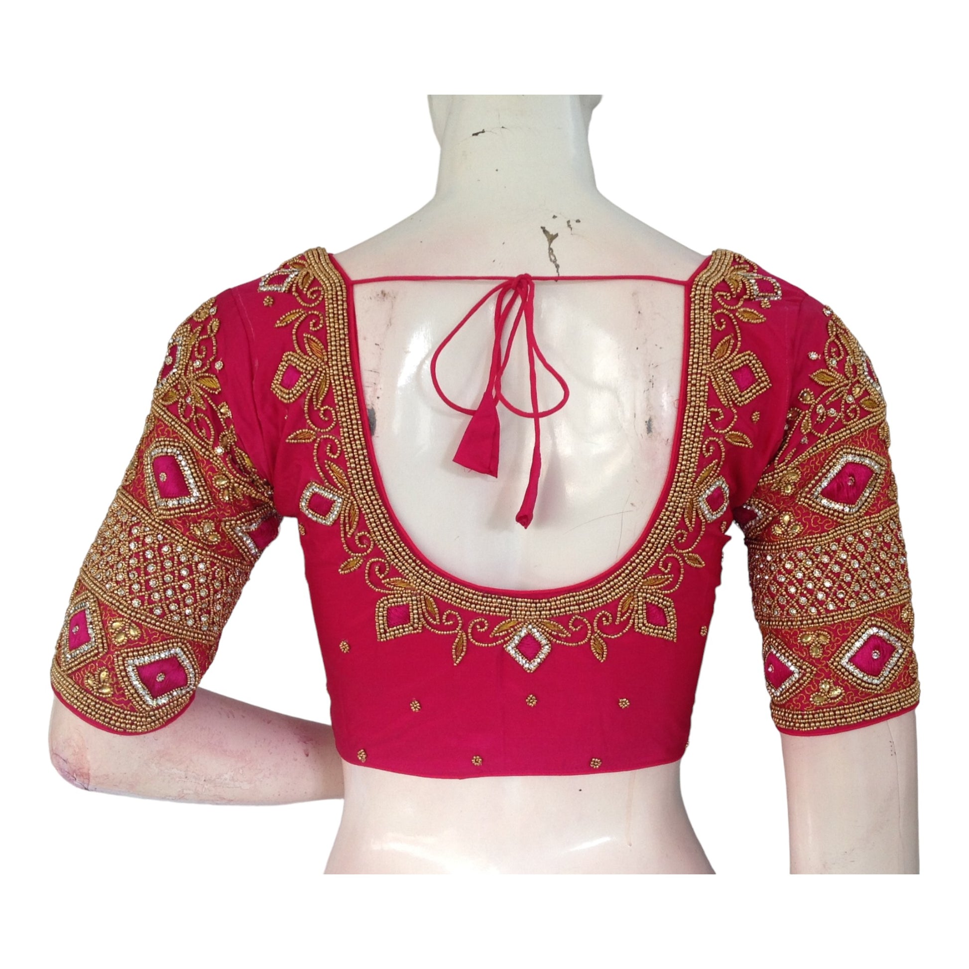 Pink Aari Bridal Elegance: Handwork Wedding Saree Blouse