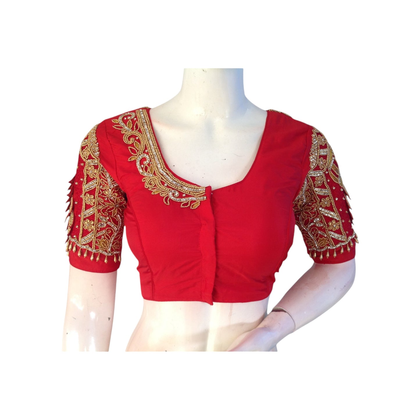 Red Color Handcrafted Aari Work Bridal Saree Blouse